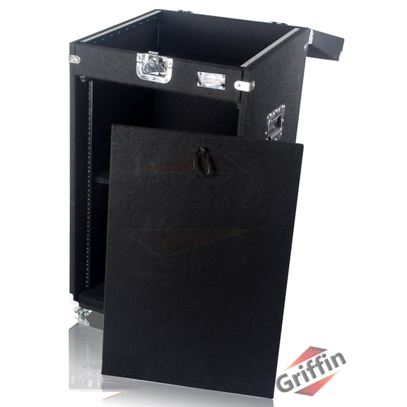 Ultimate Rackmount Studio Mixer Cabinet Road Case By Griffin 25U Space-Saving Pro-Audio Stand Equipment Travel Flight Case For PA DJ Music Gear, Carpeted Interior Cart, Security & Convenience