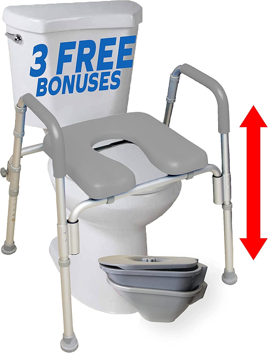 Ultimate™ Raised Toilet Seat Voted Most Comfortable Padded with Armrests Adjustable Height Fits
