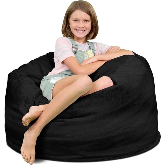 Ultimate Sack 3000 3-Foot Bean Bag Chair, Oversized Foam Lounger, Charcoal Fur Cover