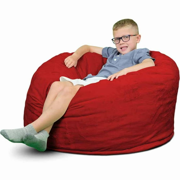 Ultimate Sack 3000 (3 ft.) Bean Bag Chair in multiple colors: Giant Foam-Filled Furniture - Machine Washable Covers, Double Stitched Seams, Durable Inner Liner. (3000, Red Suede)