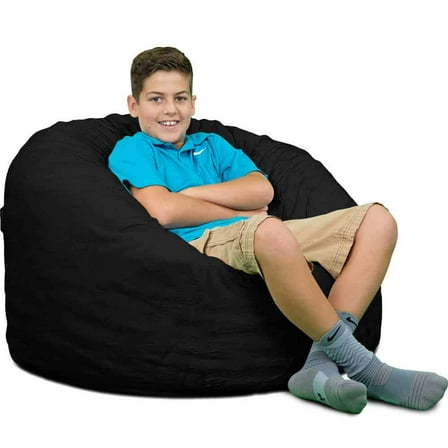 Ultimate Sack 3000 (3 ft.) Bean Bag Chair in multiple colors: Giant Foam-Filled Furniture - Machine Washable Covers, Double Stitched Seams, Durable Inner Liner. (3000, Black Suede)