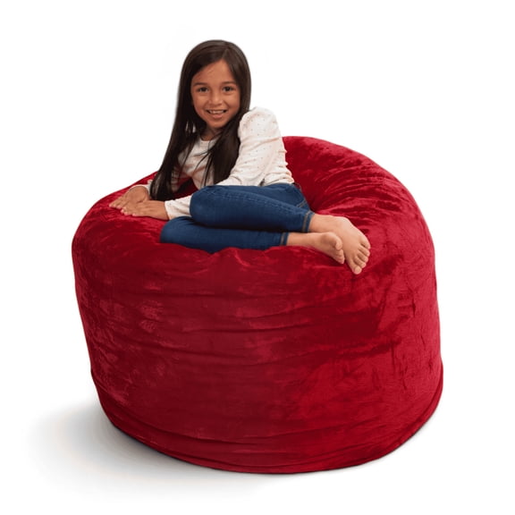 Ultimate Sack 3000 3-Foot Bean Bag Chair, Oversized Foam Lounger, Red Fur Cover
