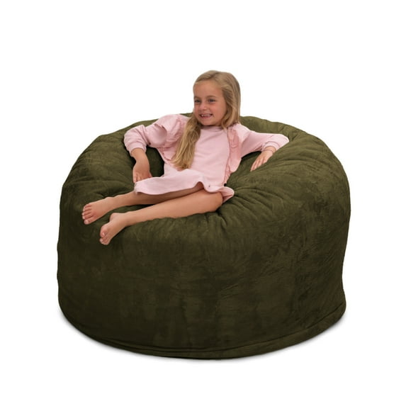 Ultimate Sack 4000 (4 ft.) Bean Bag Chair in multiple colors: Giant Foam-Filled Furniture - Machine Washable Covers, Double Stitched Seams, Durable Inner Liner. (4000, Olive Faux Fur)