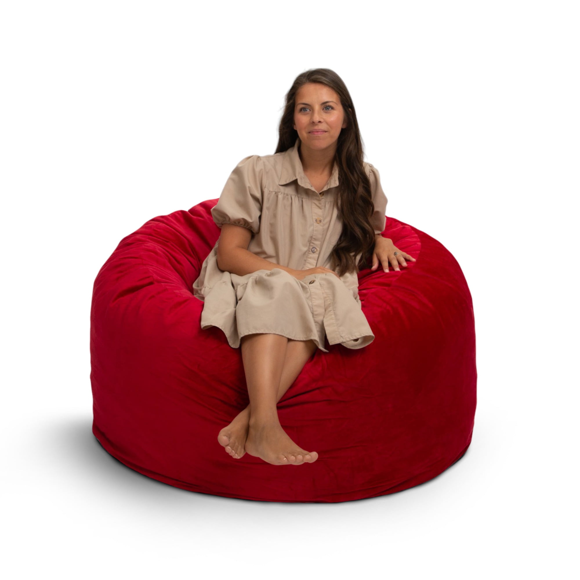 Ultimate Sack 4000 (4 ft.) Bean Bag Chair in multiple colors: Giant Foam-Filled Furniture - Machine Washable Covers, Double Stitched Seams, Durable Inner Liner. (4000, Red Suede)