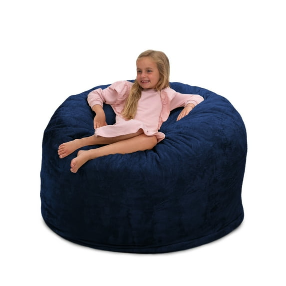 Ultimate Sack 4000 (4 ft.) Bean Bag Chair in multiple colors: Giant Foam-Filled Furniture - Machine Washable Covers, Double Stitched Seams, Durable Inner Liner. (4000, Navy Faux Fur)