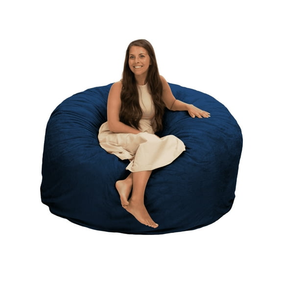 Ultimate Sack 5000 5-Foot Bean Bag Chair Oversized Foam Lounger, Navy Fur Cover
