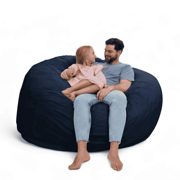 Ultimate Sack 6000 6-Foot Bean Bag Chair Oversized Foam Lounger, Navy Fur Cover