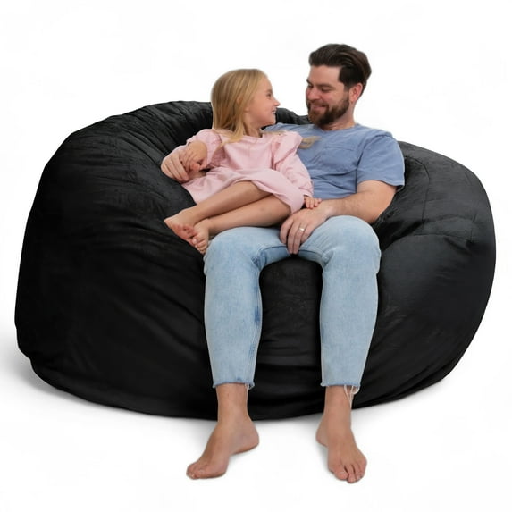 Ultimate Sack 6000 6-Foot Bean Bag Chair Oversized Foam Lounger, Black Fur Cover