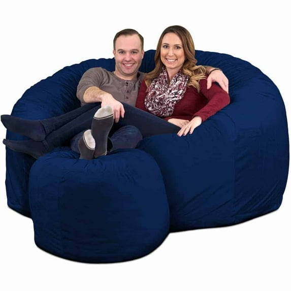 Ultimate Sack 6000 6-Foot Bean Bag Chair with Footstool Set, Electric Blue Suede Cover