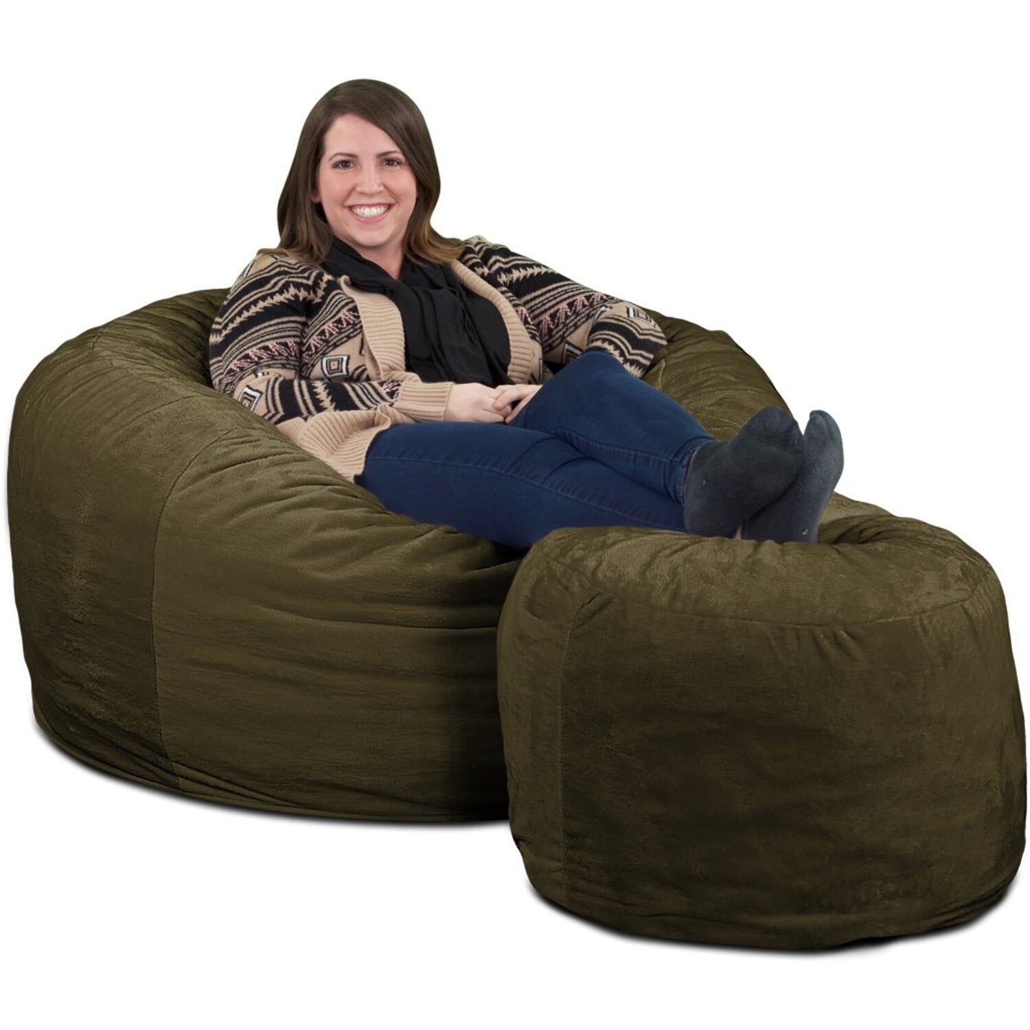 Ultimate Sack Bean Bag Chair w/Foot Stool in Multiple Sizes and Colors: Giant Foam-Filled Furniture - Machine Washable Covers, Double Stitched Seams, Durable Inner Liner.