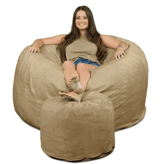 Ultimate Sack Bean Bag Chair w/Foot Stool in Multiple Sizes and Colors: Giant Foam-Filled Furniture - Machine Washable Covers, Double Stitched Seams, Durable Inner Liner.