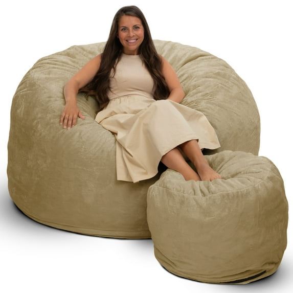 Ultimate Sack 6000 6-Foot Bean Bag Chair with Footstool Set, Camel Fur Cover