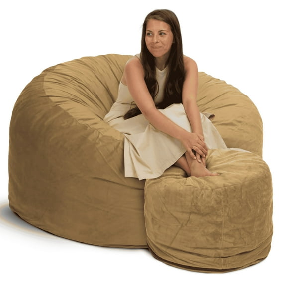 Ultimate Sack 5000 5-Foot Bean Bag Chair with Footstool Set, Camel Suede Cover