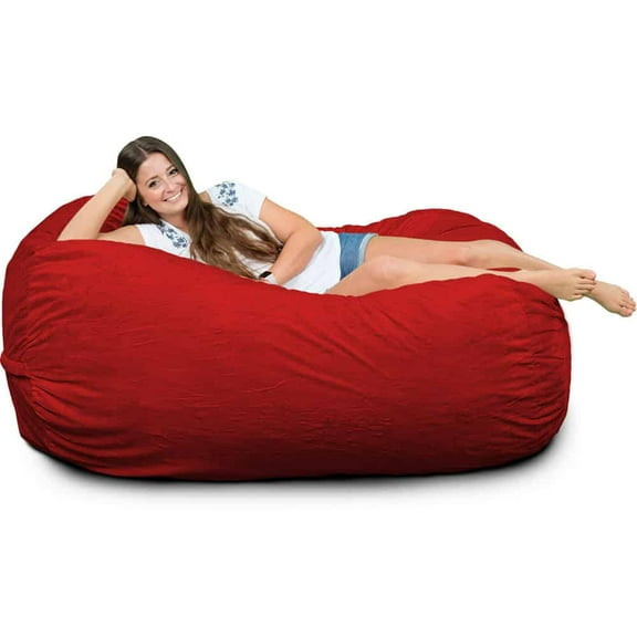 Ultimate Sack Lounger Bean Bag Chair in multiple colors: Giant Foam-Filled Furniture - Machine Washable Covers, Double Stitched Seams, Durable Inner Liner. (Lounger, Red Suede)
