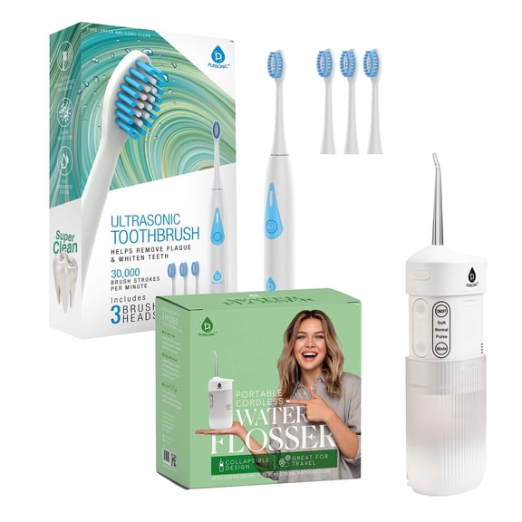 Ultimate Smile Care Duo: Triple-Head Tooth Wizard Travel-Ready Water Flosser