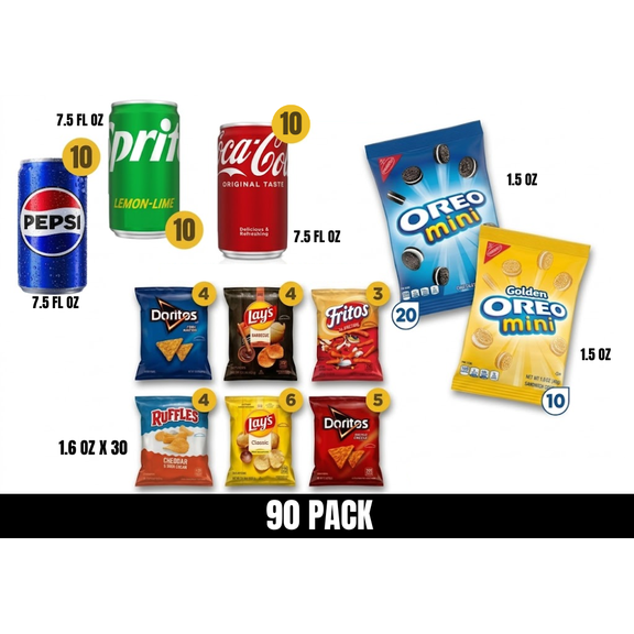 Ultimate Snack Variety Pack & Drink Bundle 90 Count Chips, Cookies, and Assorted Mini Cans