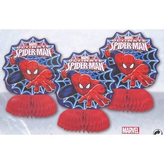 Marvel Spiderman Honeycomb 6 in. Stand-Up Decoation Party Table Centerpiece - 3 Piece Set