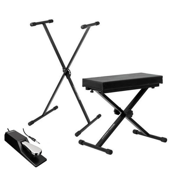 Ultimate Support JSXS300 Single Brace X-Style Keyboard Stand + Medium Keyboard Bench + M-Audio SP-2 Universal Sustain Pedal