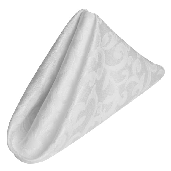 Ultimate Textile (10 Dozen) Somerset 17 x 17-Inch Damask Cloth Napkins- Jacquard Weave Scroll Design, White