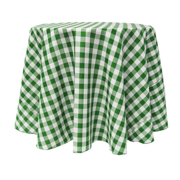 Ultimate Textile (10 Pack) 114-Inch Round Polyester Gingham Checkered Tablecloth - for Picnic, Outdoor or Indoor Party use, Moss and White