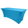 thumbnail image 1 of Ultimate Textile (10 Pack) 4 ft. Fitted Spandex Table Cover - for 18 x 48-Inch Tradeshow, Classroom and Folding Rectangle Tables 36" High, Turquoise Blue, 1 of 2