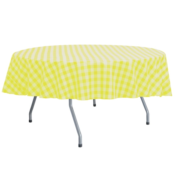 Ultimate Textile (10 Pack) 72-Inch Round Polyester Gingham Checkered Tablecloth - for Picnic, Outdoor or Indoor Party use, Lemon and White
