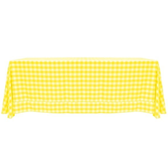 Ultimate Textile (10 Pack) 90 x 156-Inch Rectangular Polyester Gingham Checkered Tablecloth - for Picnic, Outdoor or Indoor Party use, Lemon and White