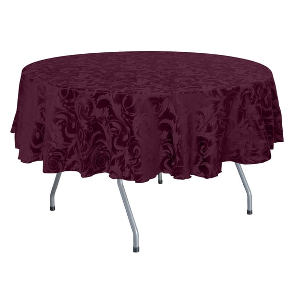 Ultimate Textile (10 Pack) Damask Melrose 72-Inch Round Tablecloth - Home Dining Collection - Floral Leaf Scroll Jacquard Design, Burgundy