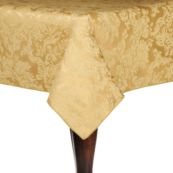Ultimate Textile (10 Pack) Damask Miranda 52 x 70-Inch Oval Tablecloth - Home Dining Collection - Floral Leaf Two-tone Jacquard Design, Dijon Gold