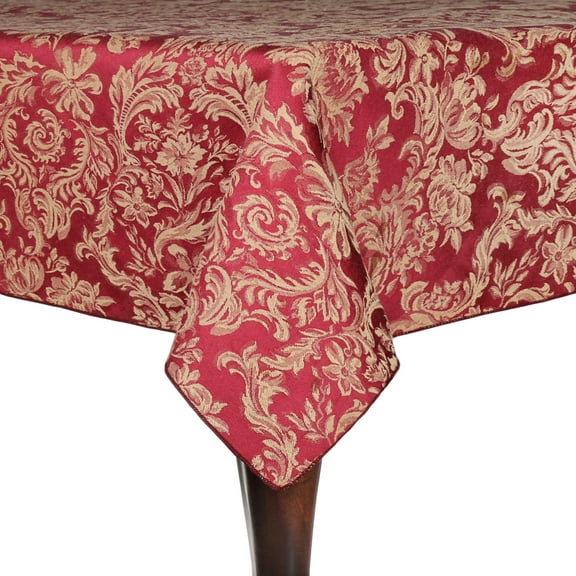 Ultimate Textile (10 Pack) Damask Miranda 60 x 120-Inch Oval Tablecloth - Home Dining Collection - Floral Leaf Two-tone Jacquard Design, Bordeaux