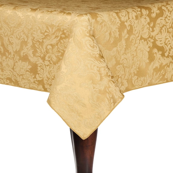 Ultimate Textile (10 Pack) Damask Miranda 60 x 84-Inch Oval Tablecloth - Home Dining Collection - Floral Leaf Two-tone Jacquard Design, Dijon Gold