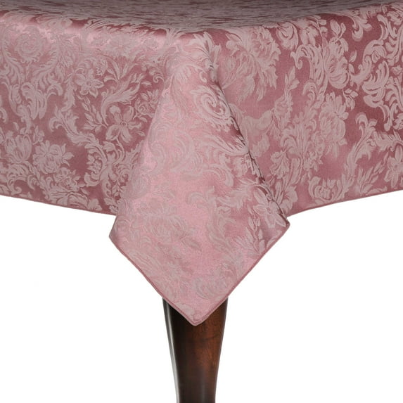 Ultimate Textile (10 Pack) Damask Miranda 70 x 144-Inch Oval Tablecloth - Home Dining Collection - Floral Leaf Two-tone Jacquard Design, English Rose Pink