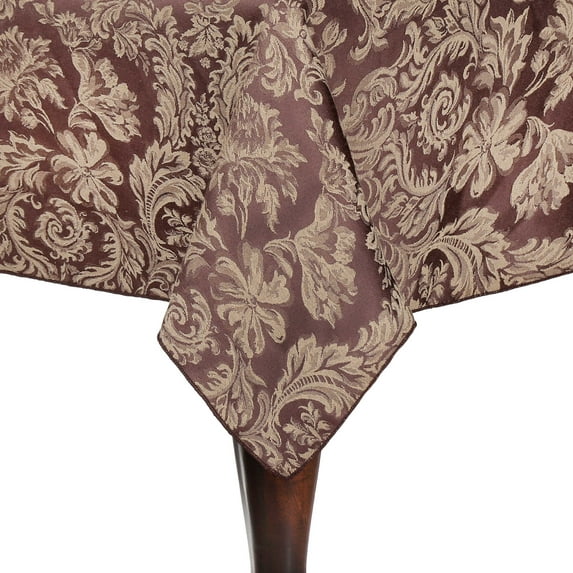 Ultimate Textile (10 Pack) Damask Miranda 72 x 120-Inch Oval Tablecloth - Home Dining Collection - Floral Leaf Two-tone Jacquard Design, Chocolate Brown