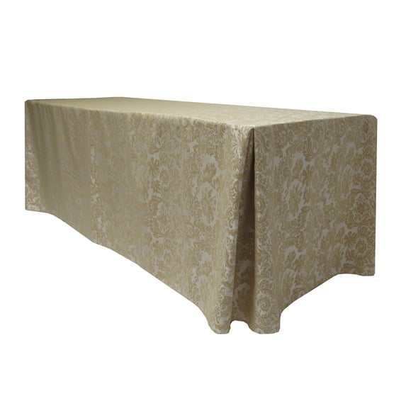 Ultimate Textile (10 Pack) Miranda 4 ft. Damask Fitted Tablecloth - for 24 x 48-Inch Banquet and Folding Rectangular Tables, Champagne Ivory Cream