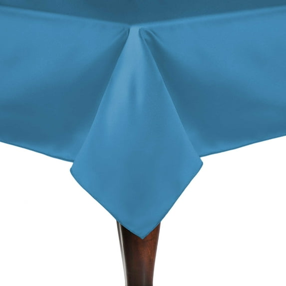 Ultimate Textile (10 Pack) Satin 52 x 70-Inch Rectangular Tablecloth - for Wedding, Special Event or Banquet use, Turquoise Blue