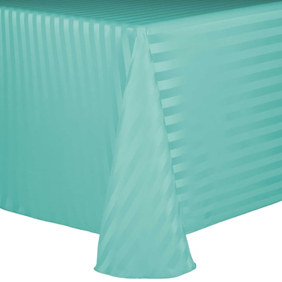 Ultimate Textile (10 Pack) Satin-Stripe 52 x 70-Inch Oval Tablecloth - for Home Dining Tables, Caribbean Blue