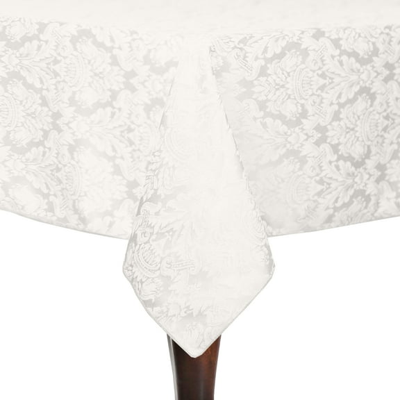 Ultimate Textile (10 Pack) Saxony 60 x 120-Inch Rectangular Damask Tablecloth - Jacquard Weave Emblem Crest Design, White