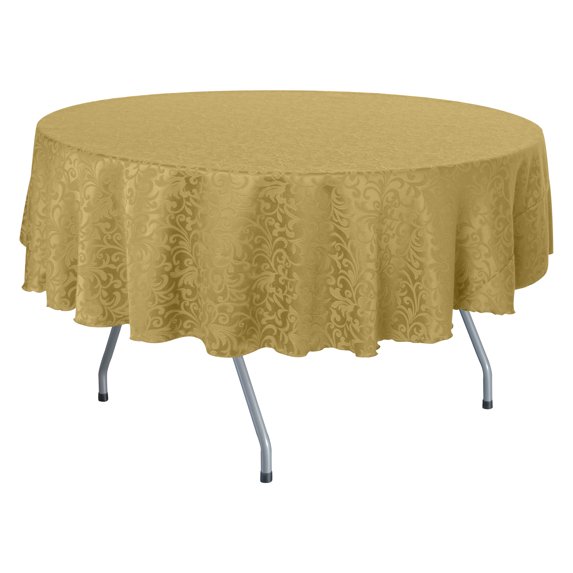 Ultimate Textile (10 Pack) Somerset 60-Inch Round Damask Tablecloth - Jacquard Weave Scroll Design, Gold