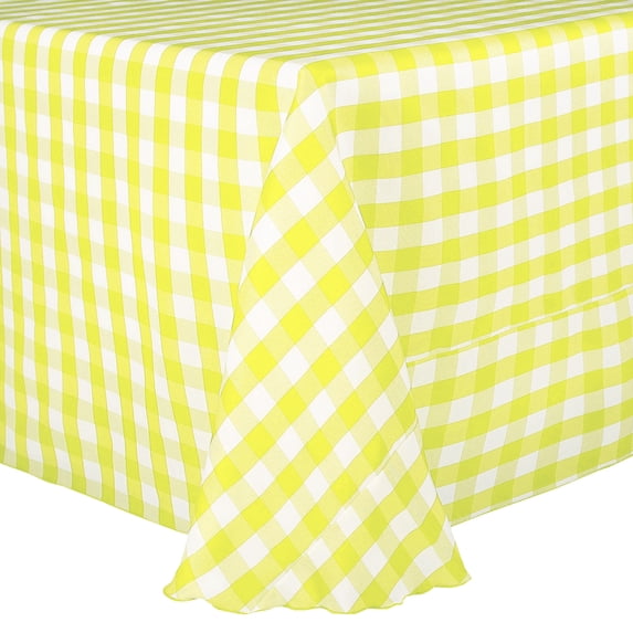 Ultimate Textile 108 x 108-Inch Square Polyester Checkered Tablecloth Lemon and White