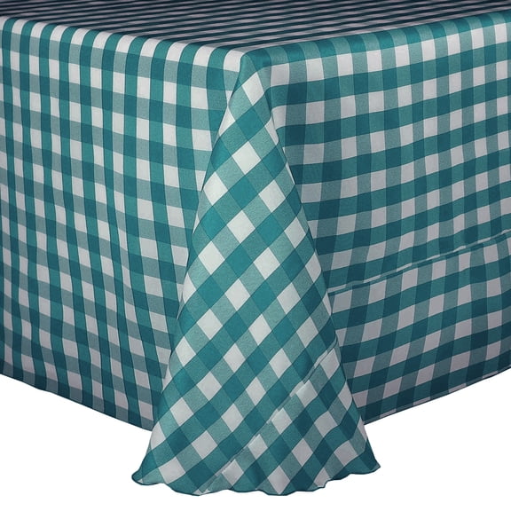 Ultimate Textile 120 x 120-Inch Square Polyester Checkered Tablecloth Teal and White