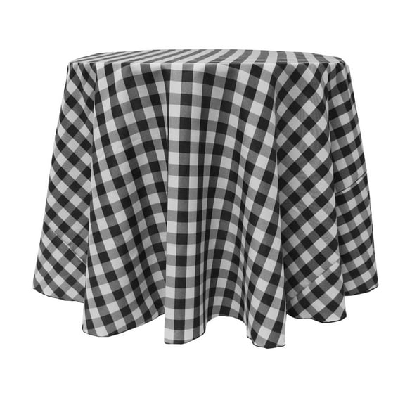 Ultimate Textile 126-Inch Round Polyester Checkered Tablecloth Black and White