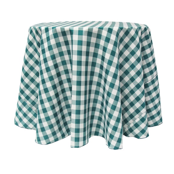 Ultimate Textile 126-Inch Round Polyester Checkered Tablecloth Teal and White