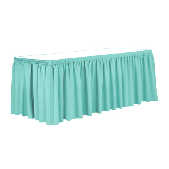 Ultimate Textile 14 ft. Shirred Pleat Polyester Table Skirt - 36" Counter Serving Height, Aqua Blue