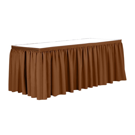 Ultimate Textile 14 ft. Shirred Pleat Polyester Table Skirt - 36" Counter Serving Height, Copper Brown