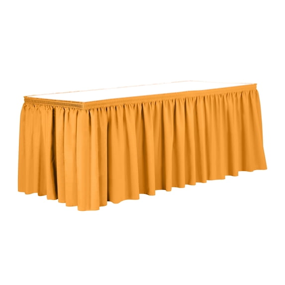 Ultimate Textile 14 ft. Shirred Pleat Polyester Table Skirt - 36" Counter Serving Height, Neon Orange