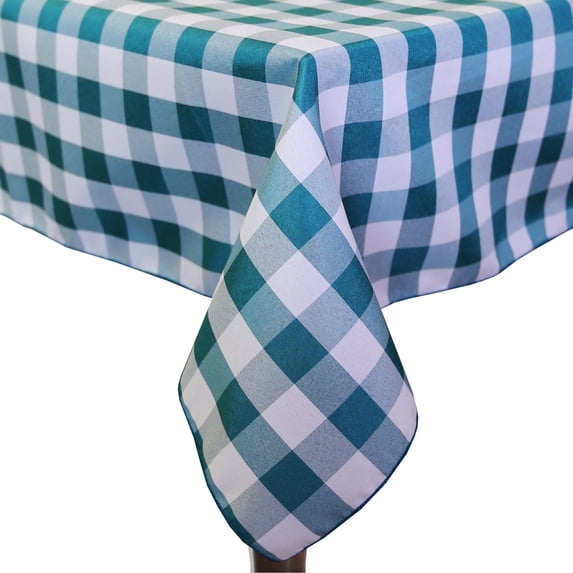 Ultimate Textile (2 Pack) 54 x 96-Inch Rectangular Polyester Gingham Checkered Tablecloth - for Picnic, Outdoor or Indoor Party use, Teal and White