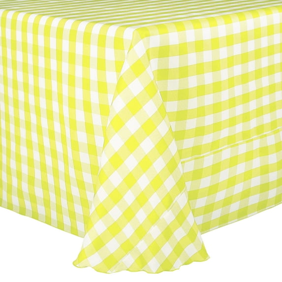 Ultimate Textile (2 Pack) 60 x 120-Inch Oval Polyester Gingham Checkered Tablecloth - for Picnic, Outdoor or Indoor Party use, Lemon and White