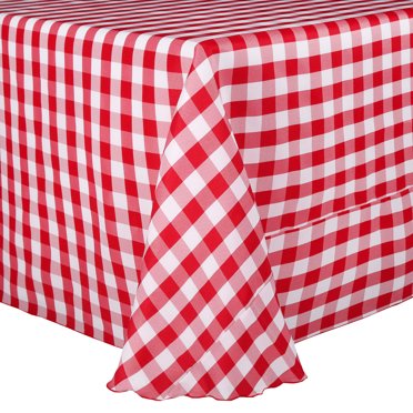 Ultimate Textile (2 Pack) 70 x 104-Inch Oval Polyester Gingham Checkered Tablecloth - for Picnic, Outdoor or Indoor Party use, Red and White
