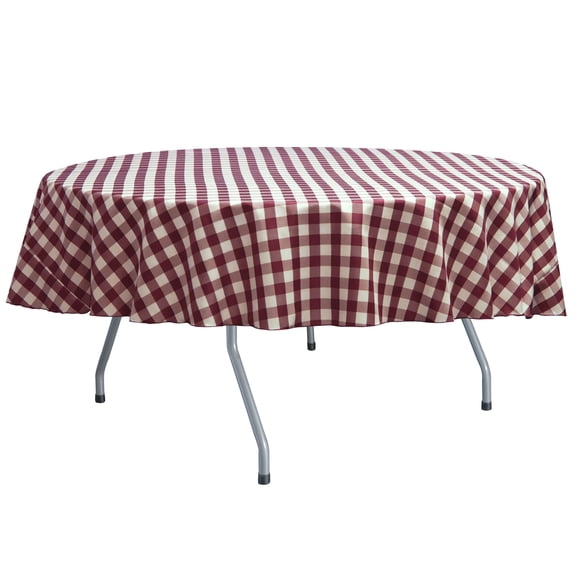 Ultimate Textile (2 Pack) 72-Inch Round Polyester Gingham Checkered Tablecloth - for Picnic, Outdoor or Indoor Party use, Burgundy and White