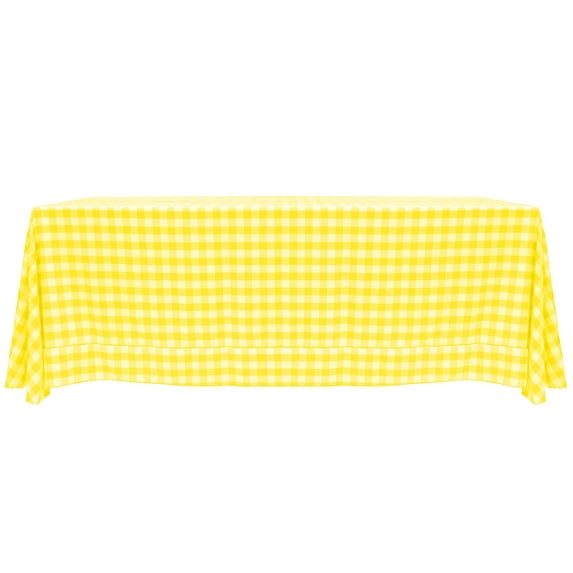 Ultimate Textile (2 Pack) 90 x 132-Inch Rectangular Polyester Gingham Checkered Tablecloth - for Picnic, Outdoor or Indoor Party use, Lemon and White